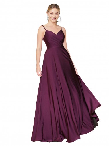 Stretch Crepe V-Back Long Spaghetti Straps A-Line Formal Evening Gown / Prom Dress / Bridesmaid Dress Armadale