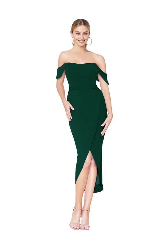 Stretch Crepe Knee Length Off the Shoulder Mermaid High Low Evening Gown / Prom Dress / Bridesmaid Dress Armadale