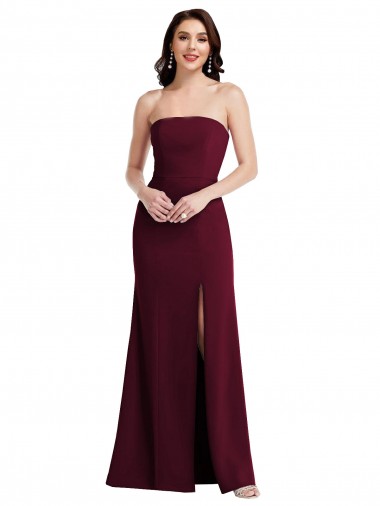 Stretch Crepe Long Strapless Burgundy Gold Trumpet Semi Formal Evening Dress / Prom Dress / Bridesmaid Dress Armadale