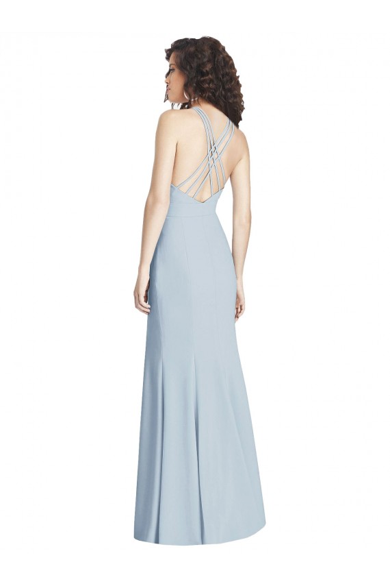 Stretch Crepe Criss Cross Open Back Long Halter Neck Trumpet Evening Dress / Bridesmaid Dress Armadale