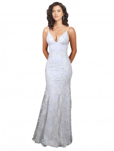 Stretch Crepe & Sequin Tulle Backless Long V-Neck White Mermaid Formal Evening Gown / Prom Dress / Bridesmaid Dress Armadale