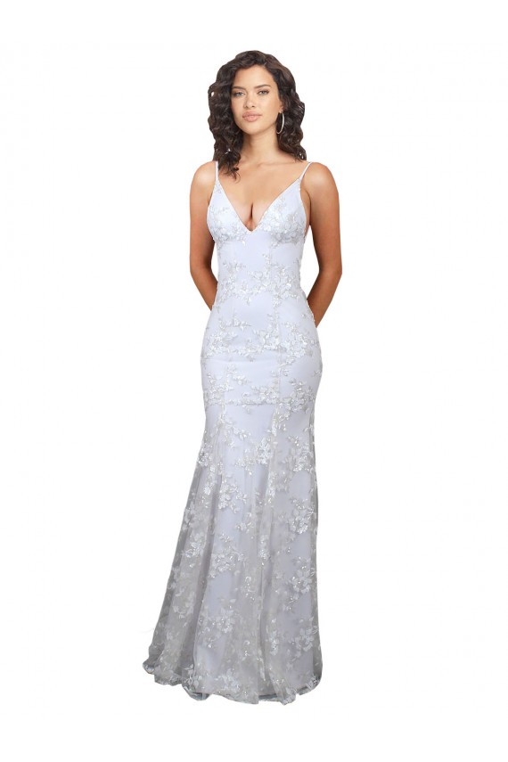 Stretch Crepe & Sequin Tulle Backless Long V-Neck White Mermaid Formal Evening Gown / Prom Dress / Bridesmaid Dress Armadale