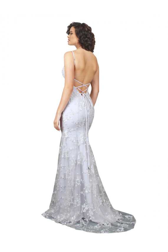 Stretch Crepe & Sequin Tulle Backless Long V-Neck White Mermaid Formal Evening Gown / Prom Dress / Bridesmaid Dress Armadale