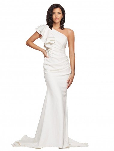 Stretch Crepe Sleeveless One Shoulder Ivory Sheath Semi Formal Evening Dress / Prom Dress / Bridesmaid Dress Armadale