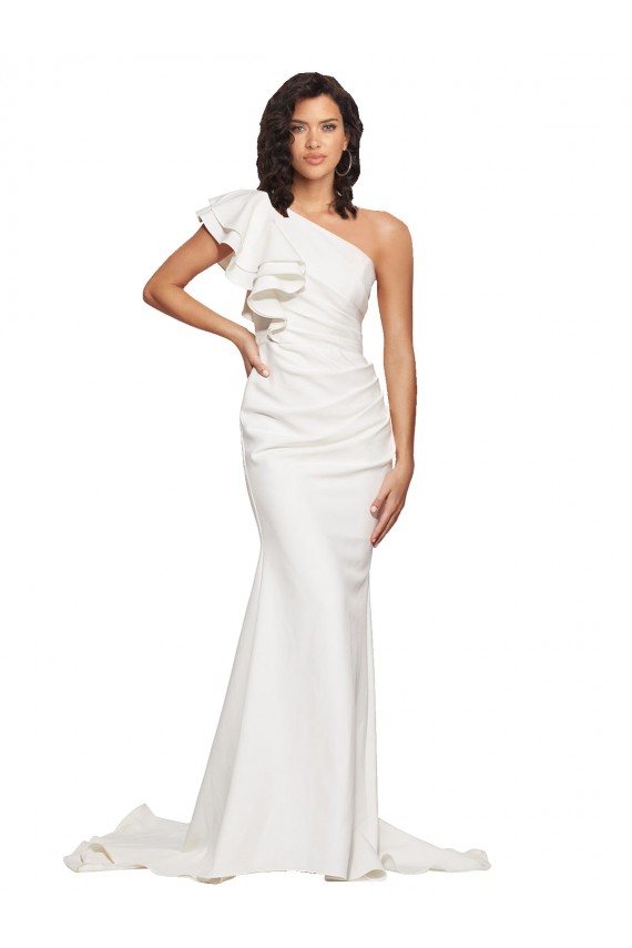 Stretch Crepe Sleeveless One Shoulder Ivory Sheath Semi Formal Evening Dress / Prom Dress / Bridesmaid Dress Armadale