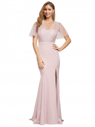 Stretch Crepe & Tulle Low Back Long One Shoulder Sheath Formal Evening Gown / Prom Dress / Bridesmaid Dress Armadale