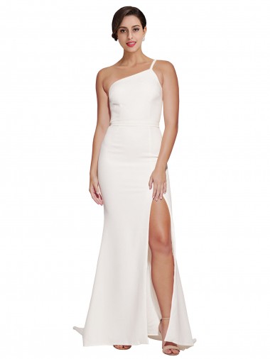 Stretch Crepe Sweep Train One Shoulder Ivory Sheath Semi Formal Evening Dress / Prom Dress / Bridesmaid Dress Armadale