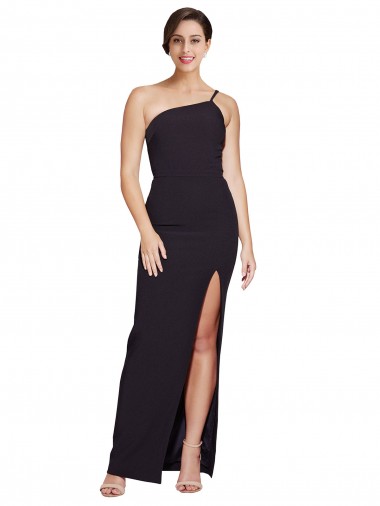 Stretch Crepe Long One Shoulder Black Sheath Formal Evening Gown / Prom Dress / Bridesmaid Dress Armadale