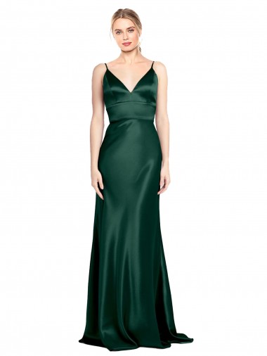 Stretch Satin V-Back Long Spaghetti Straps Sheath Formal Evening Gown / Prom Dress / Bridesmaid Dress Armadale