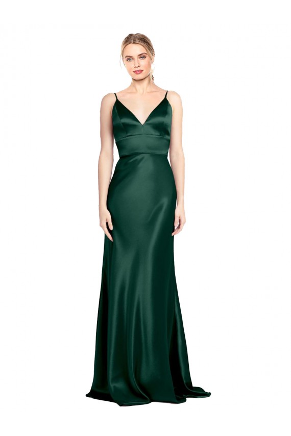 Stretch Satin V-Back Long Spaghetti Straps Sheath Formal Evening Gown / Prom Dress / Bridesmaid Dress Armadale