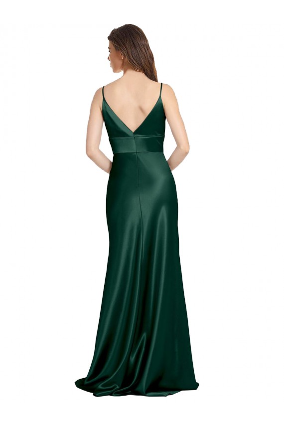 Stretch Satin V-Back Long Spaghetti Straps Sheath Formal Evening Gown / Prom Dress / Bridesmaid Dress Armadale