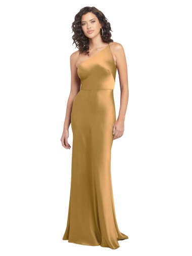 Stretch Satin Long One Shoulder A-Line Formal Evening Gown / Prom Dress / Bridesmaid Dress Armadale