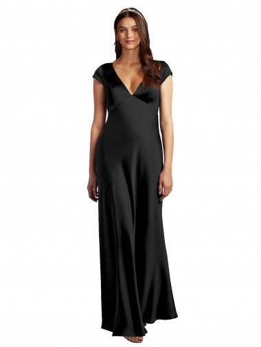 Stretch Satin Keyhole Back Long V-Neck A-Line Formal Evening Gown / Prom Dress / Bridesmaid Dress Armadale