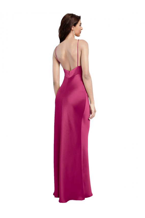 Stretch Satin Low Back Long Spaghetti Straps A-Line Formal Evening Dress / Bridesmaid Dress Armadale