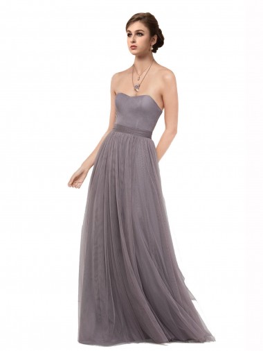 Tulle V-Back Long Spaghetti Straps Pewter A-Line Bridesmaid Dress Armadale