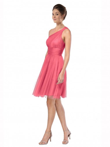 Tulle Long One Shoulder Watermelon A-Line Bridesmaid Dress Armadale