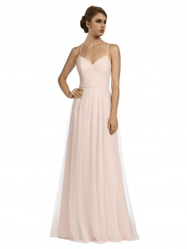 Tulle Long Spaghetti Straps Pink A-Line Bridesmaid Dress Armadale