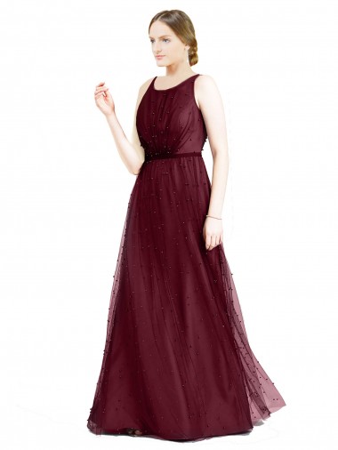 Tulle Keyhole Back Long Boat Neck A-Line Semi Formal Evening Dress / Bridesmaid Dress Armadale