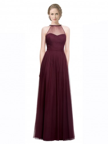 Tulle Long Halter Neck Red A-Line Bridesmaid Dress Armadale