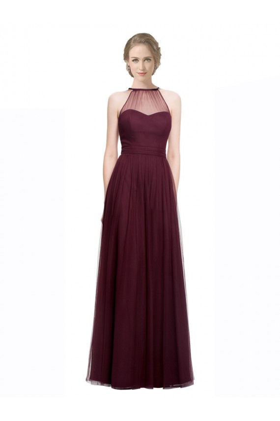 Tulle Long Halter Neck Red A-Line Bridesmaid Dress Armadale