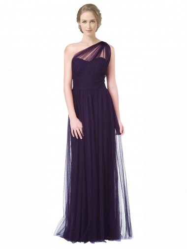 Tulle Long One Shoulder Plum A-Line Bridesmaid Dress Armadale