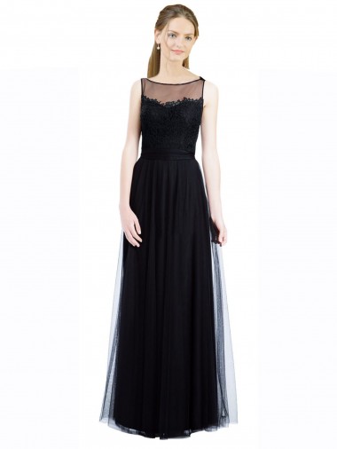 Tulle & Lace Low Back Long Bateau Neck A-Line Bridesmaid Dress Armadale