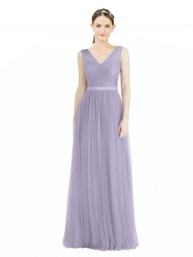 Tulle V-Back Long V-Neck Lilac A-Line Bridesmaid Dress Armadale