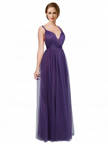 Tulle Open Back Long Spaghetti Straps Purple A-Line Bridesmaid Dress Armadale