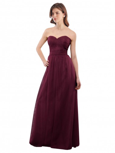 Tulle Low Back Long Sweetheart Burgundy A-Line Bridesmaid Dress Armadale