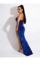 Velvet Sequin Sleeveless Spaghetti Straps Royal Blue Sheath Evening Dress Armadale