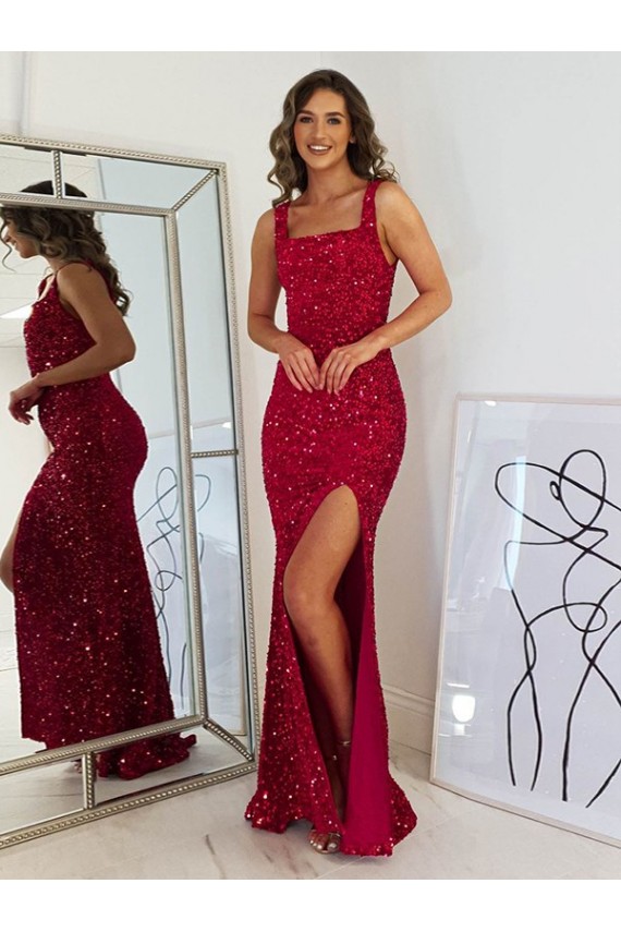 Velvet Sequin Long Square Neck Sheath Prom Dress Armadale