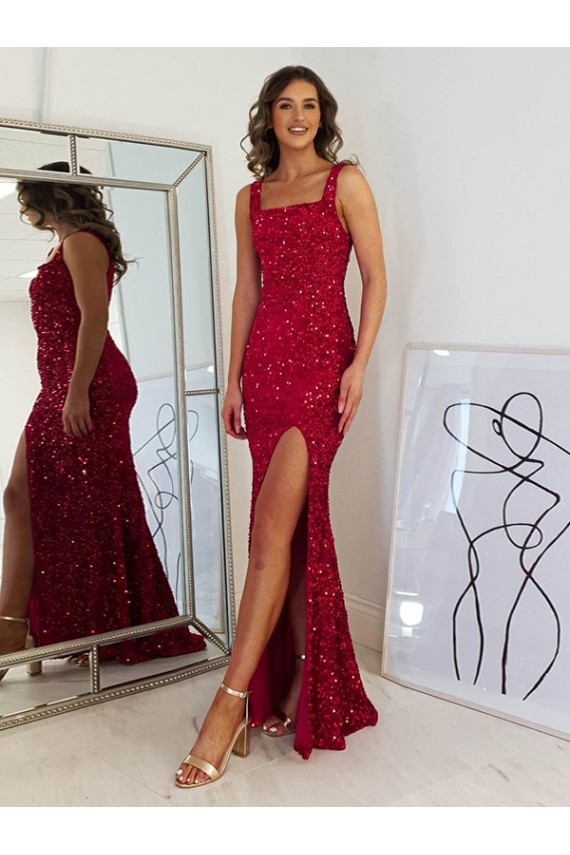 Velvet Sequin Long Square Neck Sheath Prom Dress Armadale