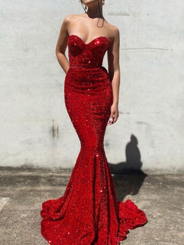 Velvet Sequin Court Train Sweetheart Mermaid Prom Dress / Evening Gown Armadale