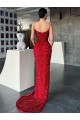 Velvet Sequin Sleeveless V-Neck Red Sheath Evening Gown / Prom Dress Armadale