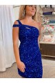 Velvet Sequin Sleeveless One Shoulder Fuchsia Sheath Prom Dresses Armadale