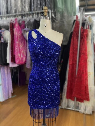 Velvet Sequins Short One Shoulder Sheath Homecoming Dress Armadale