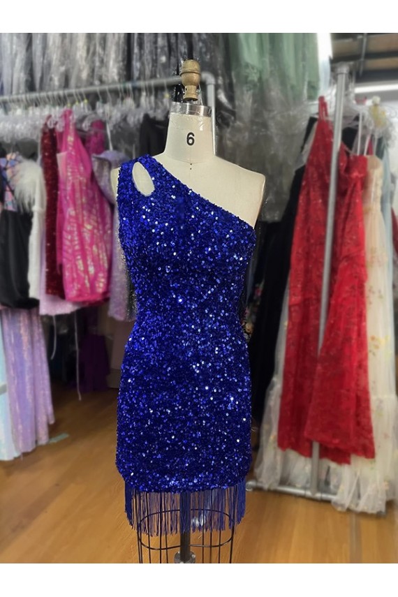 Velvet Sequins Short One Shoulder Sheath Homecoming Dress Armadale