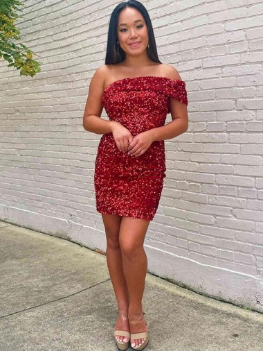 Velvet Sequin Short One Shoulder Sheath Prom Dress Armadale