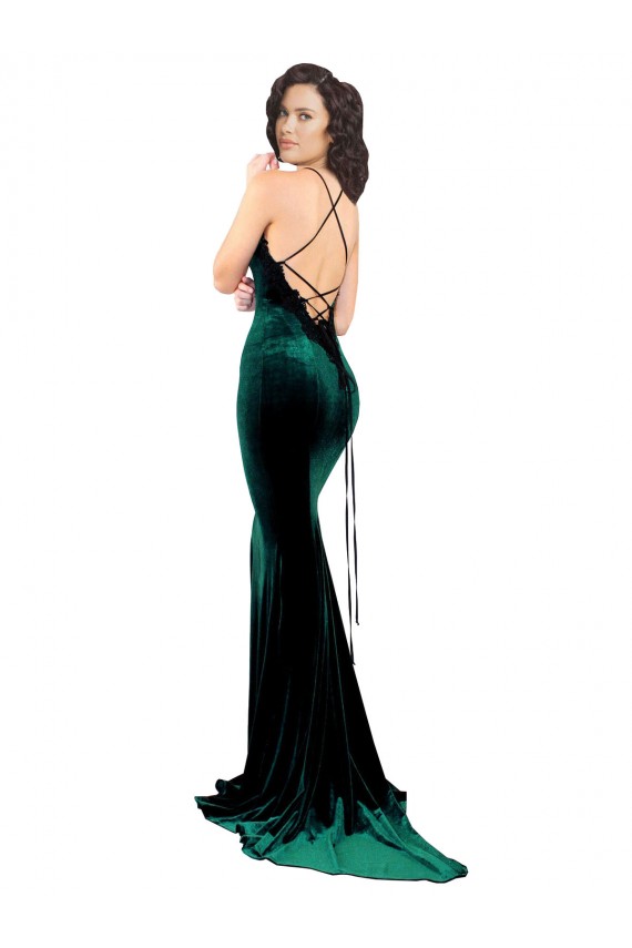 Stretch Velvet Low Back Sweep Train High Neck Mermaid Formal Evening Gown / Prom Dress / Bridesmaid Dress Armadale