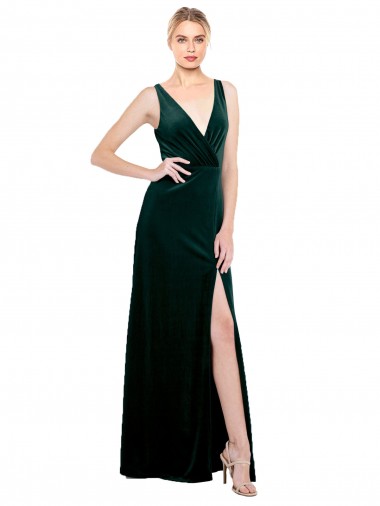 Stretch Velvet V-Back Long V-Neck A-Line Black Tie Evening Dress / Prom Dress / Bridesmaid Dress Armadale