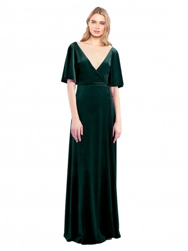 Stretch Velvet V-Back Long V-Neck Dark Green A-Line Prom Dress / Bridesmaid Dress Armadale