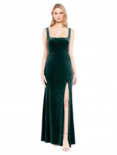 Stretch Velvet Long Square Neck A-Line Prom Dress / Bridesmaid Dress Armadale