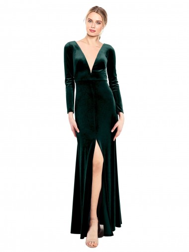 Stretch Velvet Open Back Long V-Neck A-Line Black Tie Prom Dress / Bridesmaid Dress Armadale