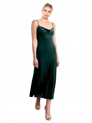 Stretch Velvet Low Back Midi Length Spaghetti Straps A-Line Prom Dress / Bridesmaid Dress Armadale