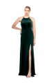 Stretch Velvet Keyhole Back Long Spaghetti Straps Dark Green A-Line Prom Dress / Bridesmaid Dress Armadale