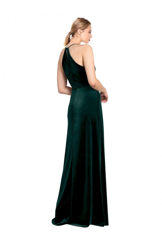 Stretch Velvet Keyhole Back Long Spaghetti Straps Dark Green A-Line Prom Dress / Bridesmaid Dress Armadale