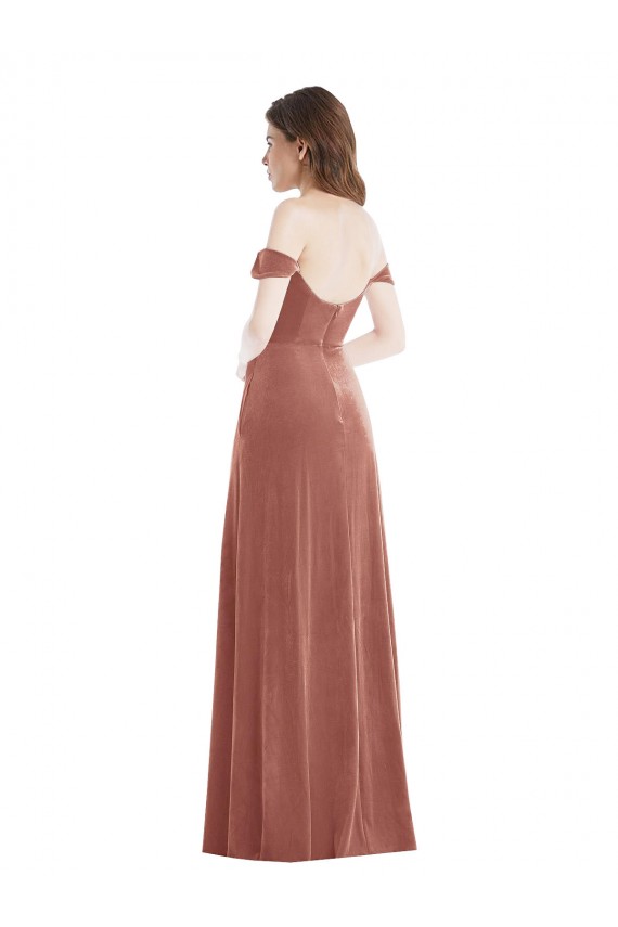 Stretch Velvet Long Off the Shoulder Cinnamon Rose A-Line Semi Formal Evening Dress / Prom Dress / Bridesmaid Dress Armadale