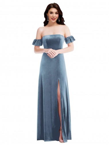 Stretch Velvet Low Back Long Off the Shoulder A-Line Formal Dress / Bridesmaid Dress Armadale