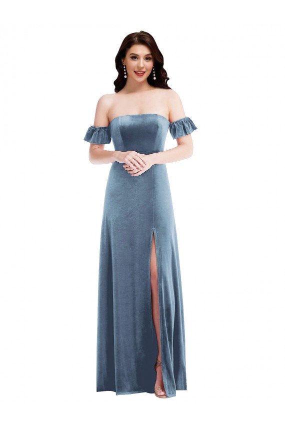 Stretch Velvet Low Back Long Off the Shoulder A-Line Formal Dress / Bridesmaid Dress Armadale