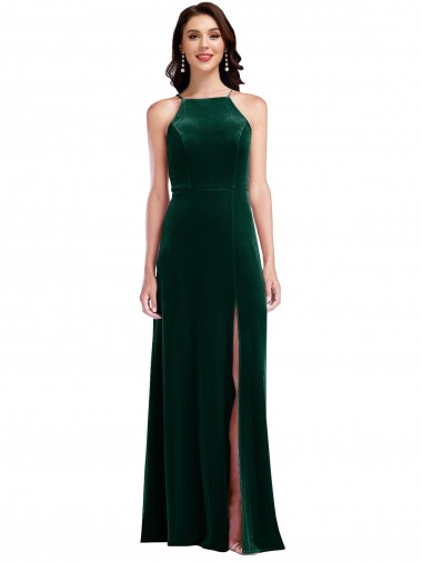 Stretch Velvet Long Halter Neck A-Line Semi Formal Evening Dress / Prom Dress / Bridesmaid Dress Armadale